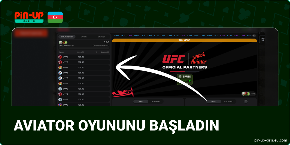 Aviator oyununu Pin Up Azərbaycan dilində başladın